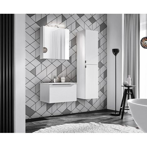 Ensemble meuble vasque à encastrer avec sifon + 2 éléments - 60 cm - Camille White - Livraison gratuite
