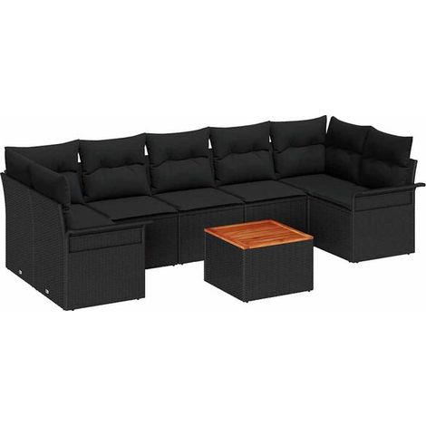 Ensemble de canapé de jardin 8 pièces, 7 places, noir (1/5)