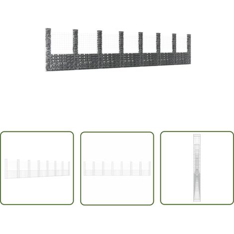 The Living Store Gabionenkorb U-Form mit 8 Säulen Eisen 860x20x200 cm - Eisenzaun - Gabionsystem - Gartenabtrennung - Terrassenrand - Begrenzungsstabilität (1/5)