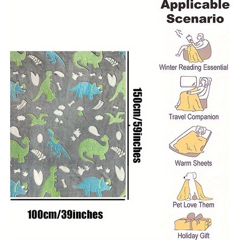 1 couverture lumineuse, couverture dinosaure phosphorescente, couverture polaire douce et moelleuse en flanelle pour (1/5)