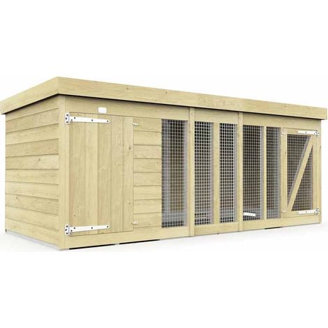 10ft x 4ft Dog Kennel and Run - Wood - L127 x W302 x H127 cm