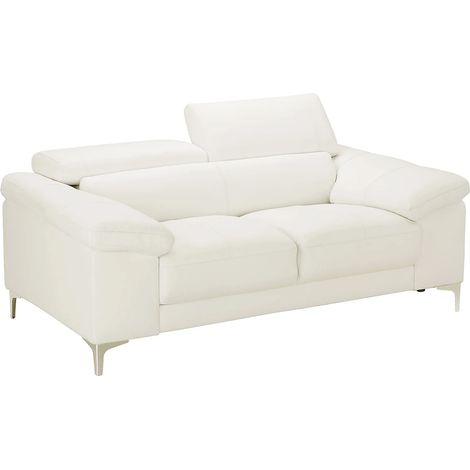Vente-Unique – Canapé convertible 2 places en cuir de vachette blanc – Têtières réglables – Confort optimal – Structure bois et métal (1/4)