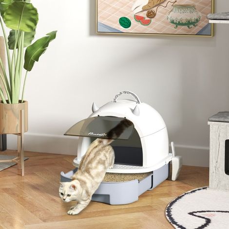 Lettiera chiusa per gatti con cassetto, paletta e pedale anti-spruzzi, grigio DESVIAE (1/5)