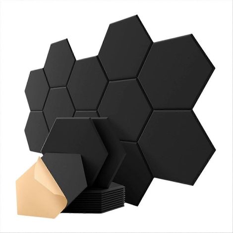 Lot de 12 panneaux acoustiques hexagonaux, 30,5 cm x 25,4 cm x 1 cm, panneaux muraux insonorisants auto-adhésifs pour studio d'enregistrement, bureau, etc. (1/5)