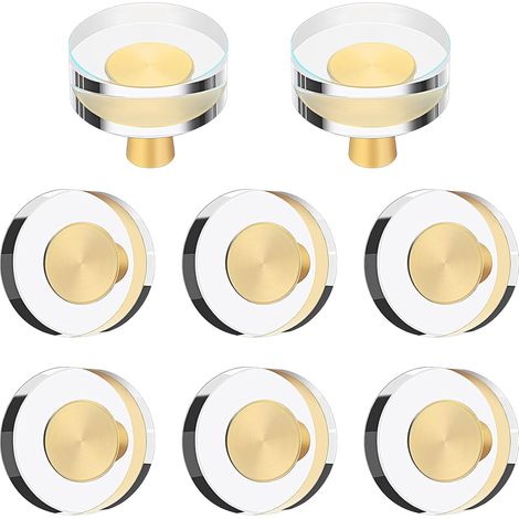 8 Pieces Glass Crystal Knobs (Round) Brass Drawer Pull Round Cabinet Handle Brass Glass Knobs Gold Furniture Hardware Glass Dresser Knobs (1/5)