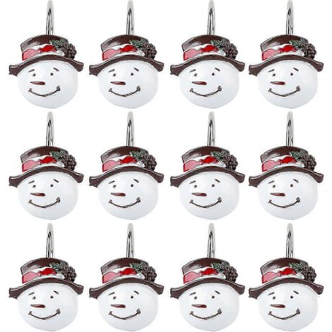 Filiyano-Lot de 12 crochets de rideau de douche bonhomme de neige, anneaux en résine et métal, décorations de Noël pour la salle de bain, crochets de (1/3)