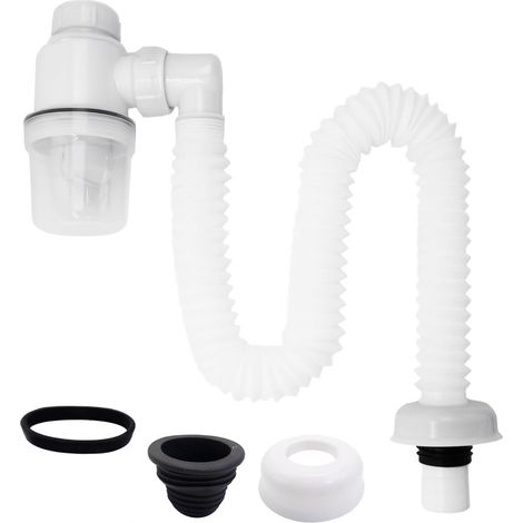 Siphon 1/4 Pouce, Flexible Avec Rotation à 360°, Siphon avec Fermeture Anti-Odeur, pour Syphon Lavabo Salle de Bain, Cuisine, éVier et Machine à Laver, Tube D’éVacuation RéGlable et Gain de Place (1/5)