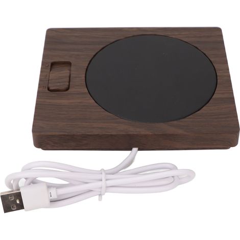 Chauffe-tasse Électrique USB 2 Niveaux de Température Réglable, Pad Chauffe-tasse en Noyer pour Thé et Lait