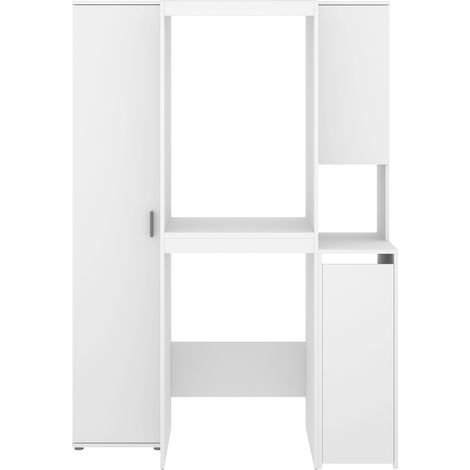 Meuble Buanderie Multifonction avec Colonne et Double Espace de rangement coloris Blanc - Longueur 134 x Profondeur 62 x Hauteur 190 cm (1/4)
