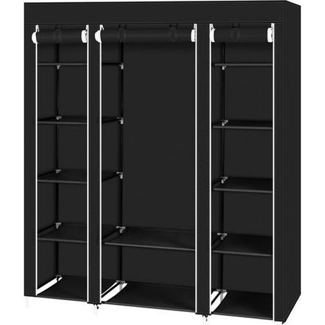 Kleiderschrank, faltbarer Kleiderständer für Schlafzimmer, Ankleidezimmer, Schlafzimmer, Arbeitszimmer, 175 x 150 x 45 cm – Schwarz (1/4)