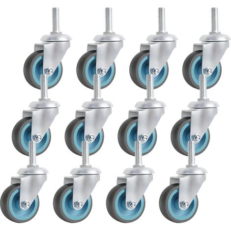 M10×30mm Roulettes Pivotantes 50mm pour Meubles - 12 Pcs Charges Lourdes 50kg par Roue - Transport Petit Caoutchouc pour Chariot (1/5)