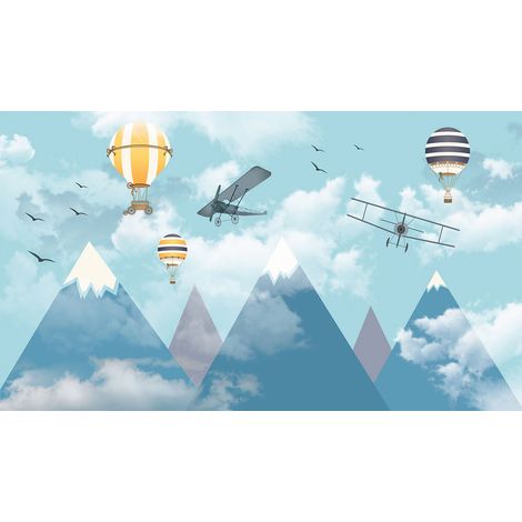 Papier peint panoramique Enfants - Montagnes Montgolfières - 130 cm x 75 cm (1/2)