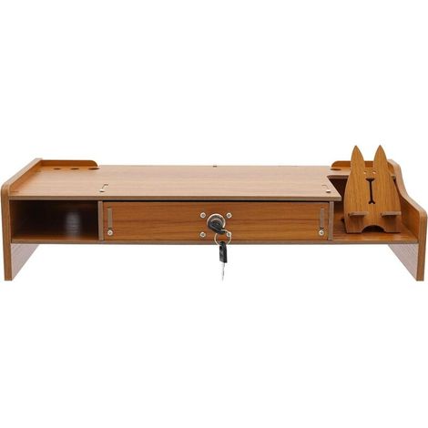 Support pour écran multifonction avec tiroir en bois - Pour ordinateur portable, haut-parleur, TV