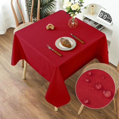 Nappe lavable aspect lin 140x140cm Rouge hydrofuge résistant aux rayures