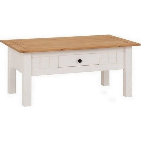 Panama 1 Drawer Coffee Table - L60 x W100 x H44 cm - White/Natural Wax