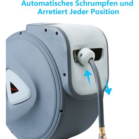 Wolketon Schlauchtrommel Schlauchaufroller Automatik Druckluft automatisch 30m Druckluftschlauch 1/4 Anschluss incl. Wandschlauchhalter, max. 18 bar Arbeitsdruck