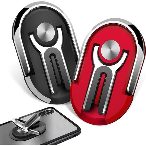2 Pièces Support de Téléphone de Voiture,Anneau Support Telephone Multifonctionnel 360° Rotatif, Peut être Utilisé pour la Sortie d'air de la Voiture (Noir + Rouge) (1/5)