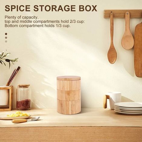pot à épices à trois niveaux en bambou couleur bois, étagère à épices à trois niveaux, pot à sel en bambou, bambou multicouche (1/5)