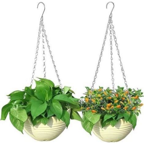 2 pièces pots de fleurs suspendus, pots de fleurs, plantes suspendues, pots de fleurs extérieur, balcon, jardin intérieur et extérieur, pots de fleurs suspendus, gris clair (pot suspendu + chaîne susp (1/5)