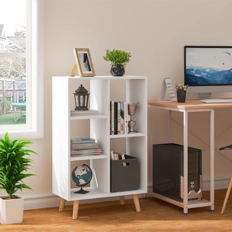 WOLTU Libreria Scaffale Legno Bianco Armadietto Multiuso per Soggiorno Ufficio (1/5)