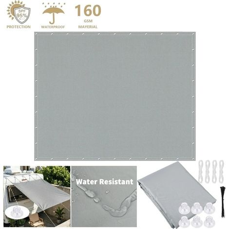 (Gris, avec ventouses, 3x4M) Voile d'ombrage, imperméable et résistante aux UV, adaptée aux piscines et aux terrasses. (1/5)