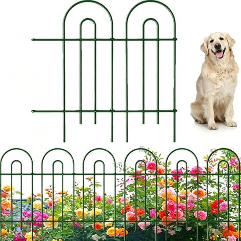 Clôture de Jardin en Métal 81cm(H) x 43cm(L) (14 Panneaux, Longueur Totale 6m) Creusage Barrière pour Animaux Clôture Métallique Décorative pour Chien Cour Terrasse Extérieur Vert (1/5)