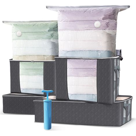 Vounot – Lot de 9 sacs de rangement sous vide XXL – 4 housses 60x40cm et 100x50cm – 4 sacs 110x44cm et 120x52cm – 1 pompe – Étanchéité et résistance à l'humidité