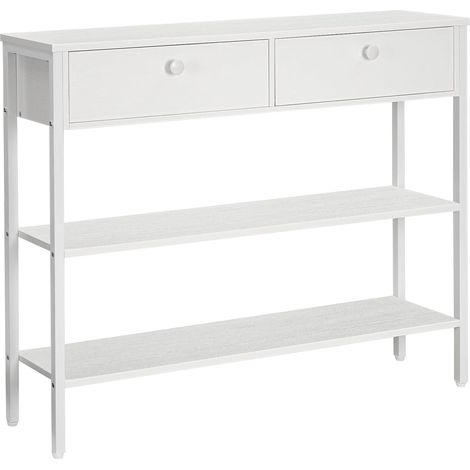 Console Meuble, Table Console, Table d'Entrée avec 2 Tiroirs, Table d’appoint 2 Niveaux, Bout de Canapé avec Cadre Stable, pour Entrée, Salon, Style Industriel, Blanc (1/5)