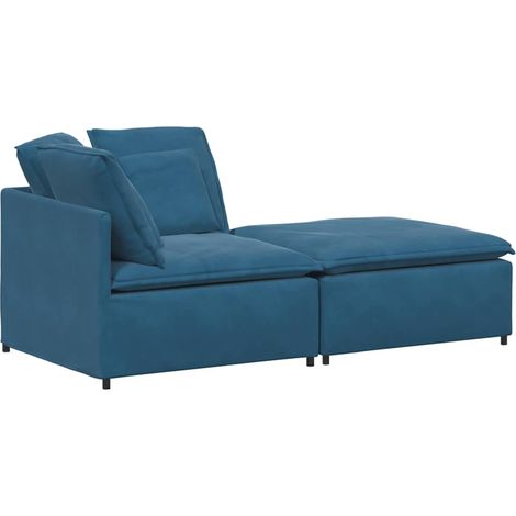 vidaXL Divano Modulare con Poggiapiedi e Cuscini in Velluto Blu (1/5)