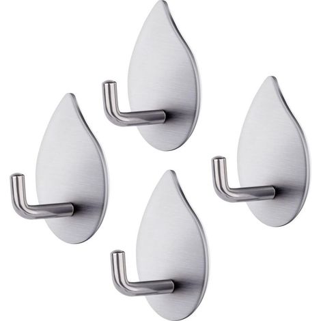 Crochet Adhésif, 4 Pièces Crochet Autocollant Acier Inox 304 Patere Murale Imperméable Résistant Porte Serviette Salle de Bain Crochet Mural pour Chambre Cuisine Salle de Bains