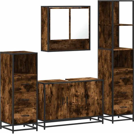 Set Mobili da Bagno 4 pz Rovere Fumo in Legno Multistrato vidaXL (1/5)