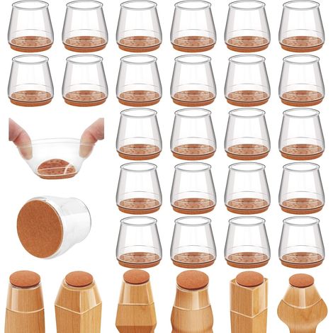 24 protections de sol en silicone pour pieds de chaise, patins en feutre pour meubles, adaptés aux sols en bois dur (L) (1/3)