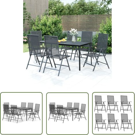 The Living Store Ensemble à manger de jardin 7 pcs anthracite acier - Salon De Jardin - Mobilier De Jardin - Ensemble Salon De Jardin - Table De Jardin - Chaises Pliables (1/5)