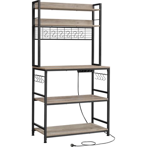 VASAGLE Scaffale Cucina con Multipresa, Scaffale per Microonde, Mobile Cucina, con Pannello a Rete Metallica, 14 Ganci, 40 x 80 x 170 cm, Greige e Nero KKS025B02EU (1/5)