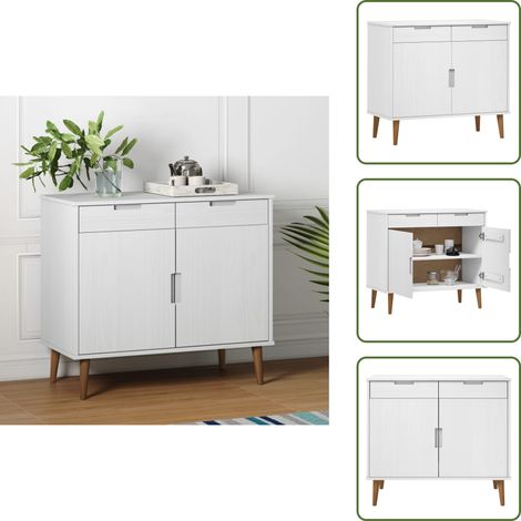 Buffet MOLDE Blanc 90x40x80 cm Bois massif de pin - Buffet - Meuble De Rangement - Commode - Mobilier Scandinave - Bois Massif (1/5)