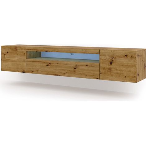Mueble de TV AURA 200 cm colgante o con patas roble artesanal + LED