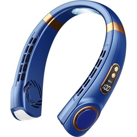 Ventilateur de cou portable mains libres sans pales, climatiseur personnel rafraîchissant, refroidisseur de cou rechargeable, ventilateur portable à porter - Bleu et 19,7 x 23 x 6,4 cm (1/5)