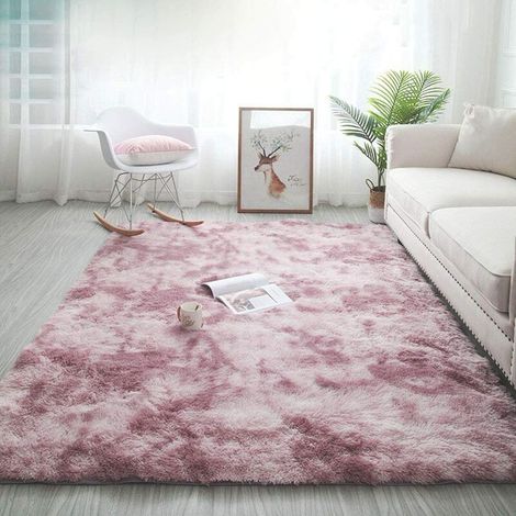 Tapis enfant shaggy 160 x 230 cm – Tapis moelleux en peluche rose – Antidérapant et lavable – Fibre de polypropylène durable