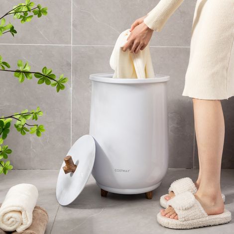 Chauffe-Serviettes de Luxe de 23 L à 3 Niveaux 60℃-80℃ Seau Chauffant de Serviettes Spa Minuterie 20-90 Min Arrêt Automatique Blanc (1/2)