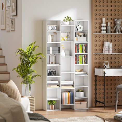 Libreria Scaffale Alta 181 cm con 21 Scomparti, Libreria Verticale Salvaspazio Slim a Cubi con 10 Ripiani Regolabili, Scaffale Portaoggetti per Soggiorno, Camera da Letto e Ufficio, Bianco (1/5)