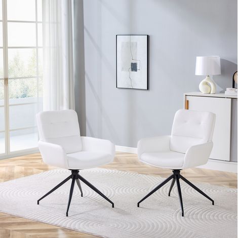 2er-Set 360° drehbare Esszimmerstühle aus PU, 55 x 50 x 85 cm, Weiß/Schwarz OKMYHOME (1/5)