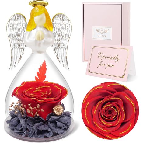 Statua dell’Angelo con Rose Rosse Oro Idea Regalo per Mamma Nonna (1/5)