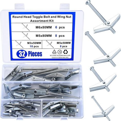 Cheville À Ressort - Acier Au Carbone Galvanisé - Pour Cloisons Sèches Et Plâtre - M3 M5 M6 - 32 Pièces (1/5)