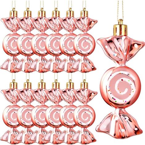 12 Décorations de Bonbons de Noël à Paillettes Cannes à Sucre et Menthe Poivrée Suspendues pour Sapin de Noël avec Cordes Dorées pour Fête(Or Rose,Plastique) (1/4)
