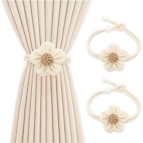 2 Pièces Embrasse Rideaux,Cordon Réglable,Fleurs Coton,Supports Décoratifs,Salon Chambre Bureau