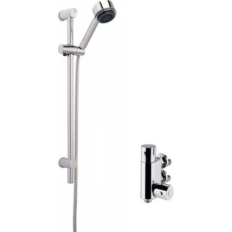 Thermostatic Round Vertical Bar Valve and Multi Function Handset Slider Rail Kit Shower Bundle - Chrome - Balterley