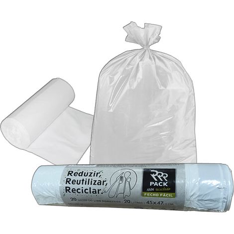 Sac poubelle 20 l, 20 unités, 45x47 cm, blanc, fermeture automatique