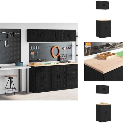 The Living Store Armoires de garage 2 pcs noir bois d'ingénierie - Rangement de garage (1/5)