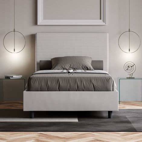 Letto una piazza e mezza senza rete imbottito 120x200 similpelle bianco Focus (1/4)