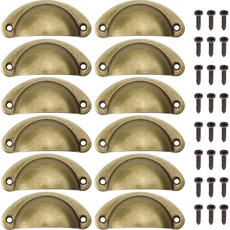 12 Poignée de meuble, Laiton demi-lune, Finition polie, Acier robuste, Pour armoires tiroirs (1/5)